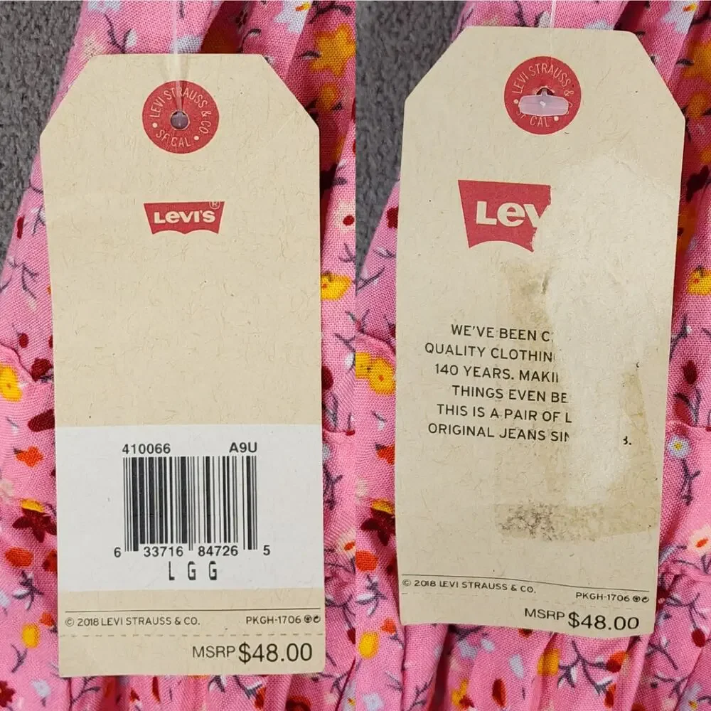 Levis Ruffle Dress L Kids Girl Cold Shoulder Floral Pink Tiered Midi 12-13yr NEW